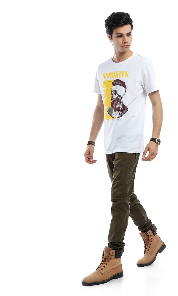 53056 Brooklyn Printed Round Neck Slip On White T-shirt