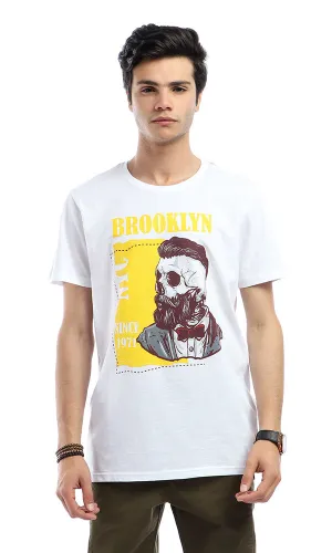 53056 Brooklyn Printed Round Neck Slip On White T-shirt