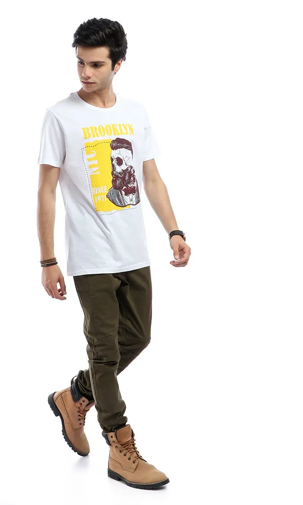 53056 Brooklyn Printed Round Neck Slip On White T-shirt