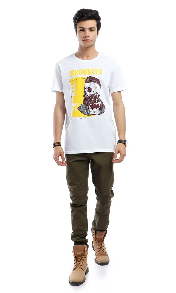 53056 Brooklyn Printed Round Neck Slip On White T-shirt
