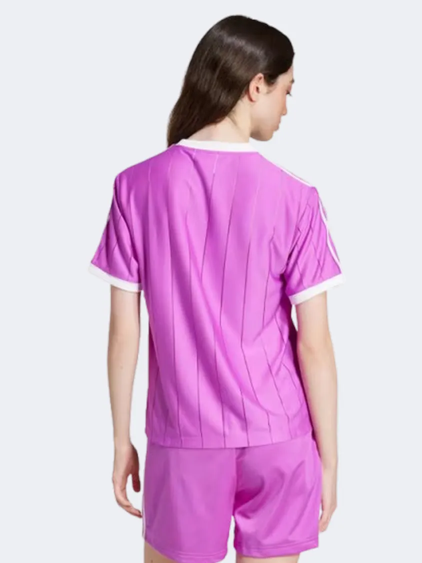 Adidas Adicolor 3 Stripes Pinstripe Women Originals T-Shirt Purple Burst