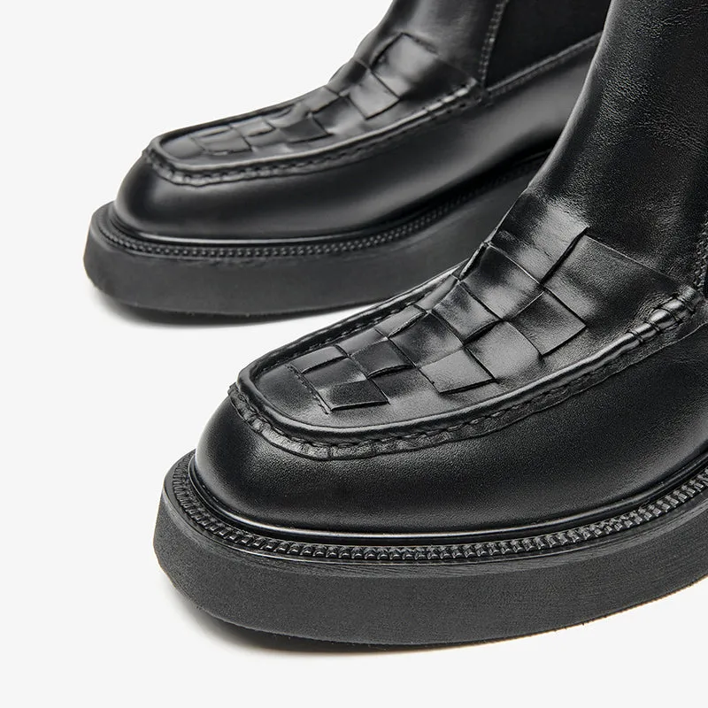 BeauToday Classic Handmade Calfskin Round Toe Ankle Boot for Women