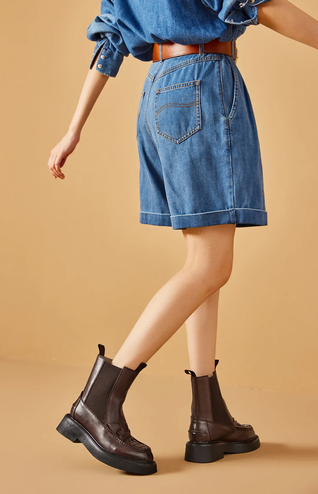 BeauToday Classic Handmade Calfskin Round Toe Ankle Boot for Women