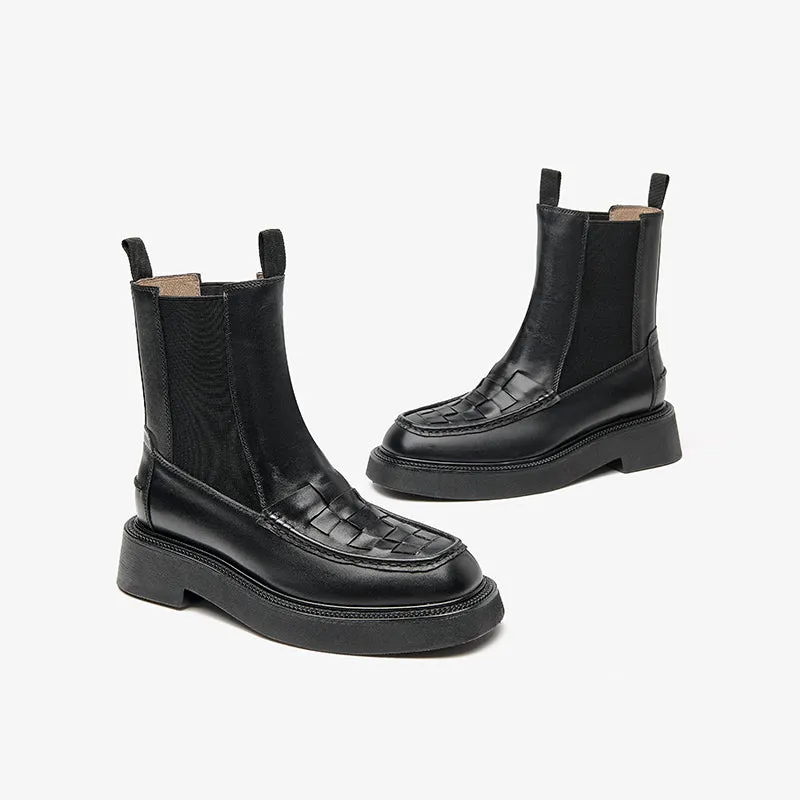 BeauToday Classic Handmade Calfskin Round Toe Ankle Boot for Women