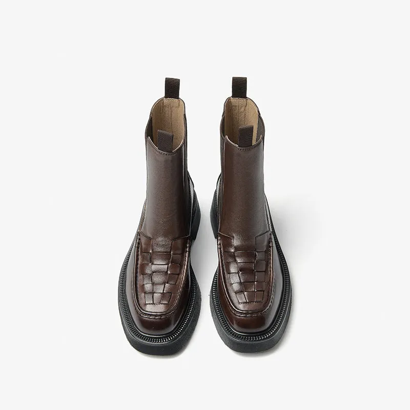 BeauToday Classic Handmade Calfskin Round Toe Ankle Boot for Women