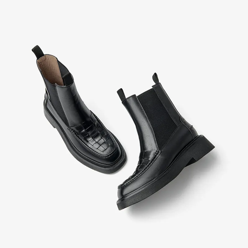 BeauToday Classic Handmade Calfskin Round Toe Ankle Boot for Women