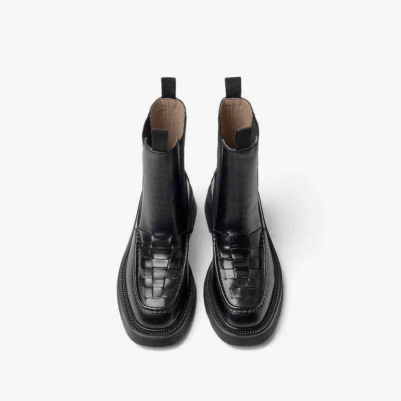 BeauToday Classic Handmade Calfskin Round Toe Ankle Boot for Women