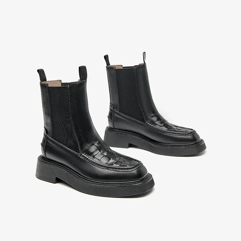 BeauToday Classic Handmade Calfskin Round Toe Ankle Boot for Women