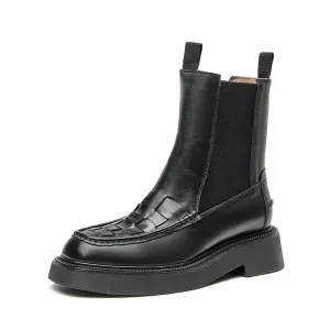 BeauToday Classic Handmade Calfskin Round Toe Ankle Boot for Women