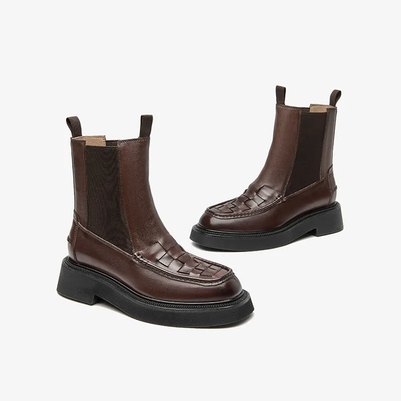 BeauToday Classic Handmade Calfskin Round Toe Ankle Boot for Women