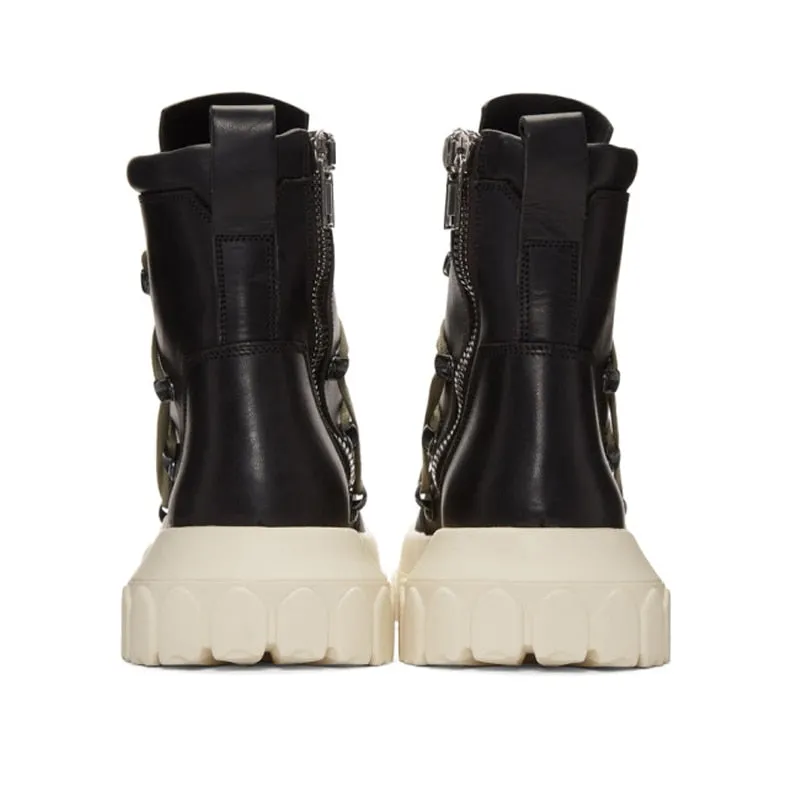 Black Solid Thick Lace-Up Boots