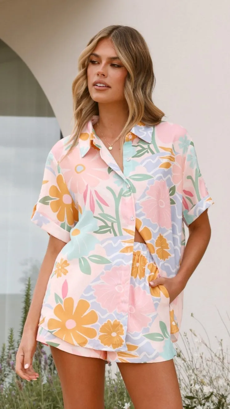 Bonnie Button Up Shirt - Blush Petal