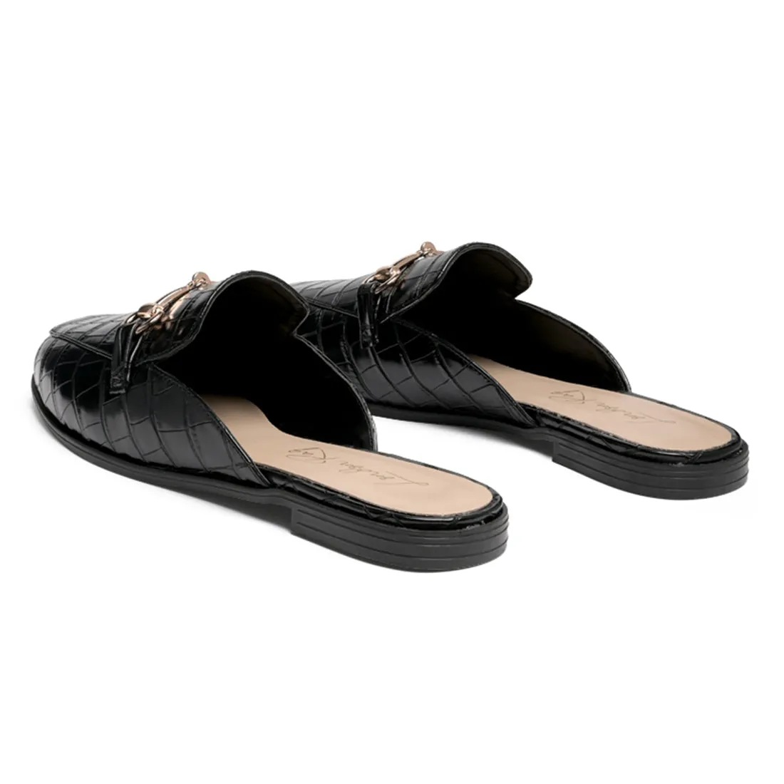 Buckled croc Mules in Black
