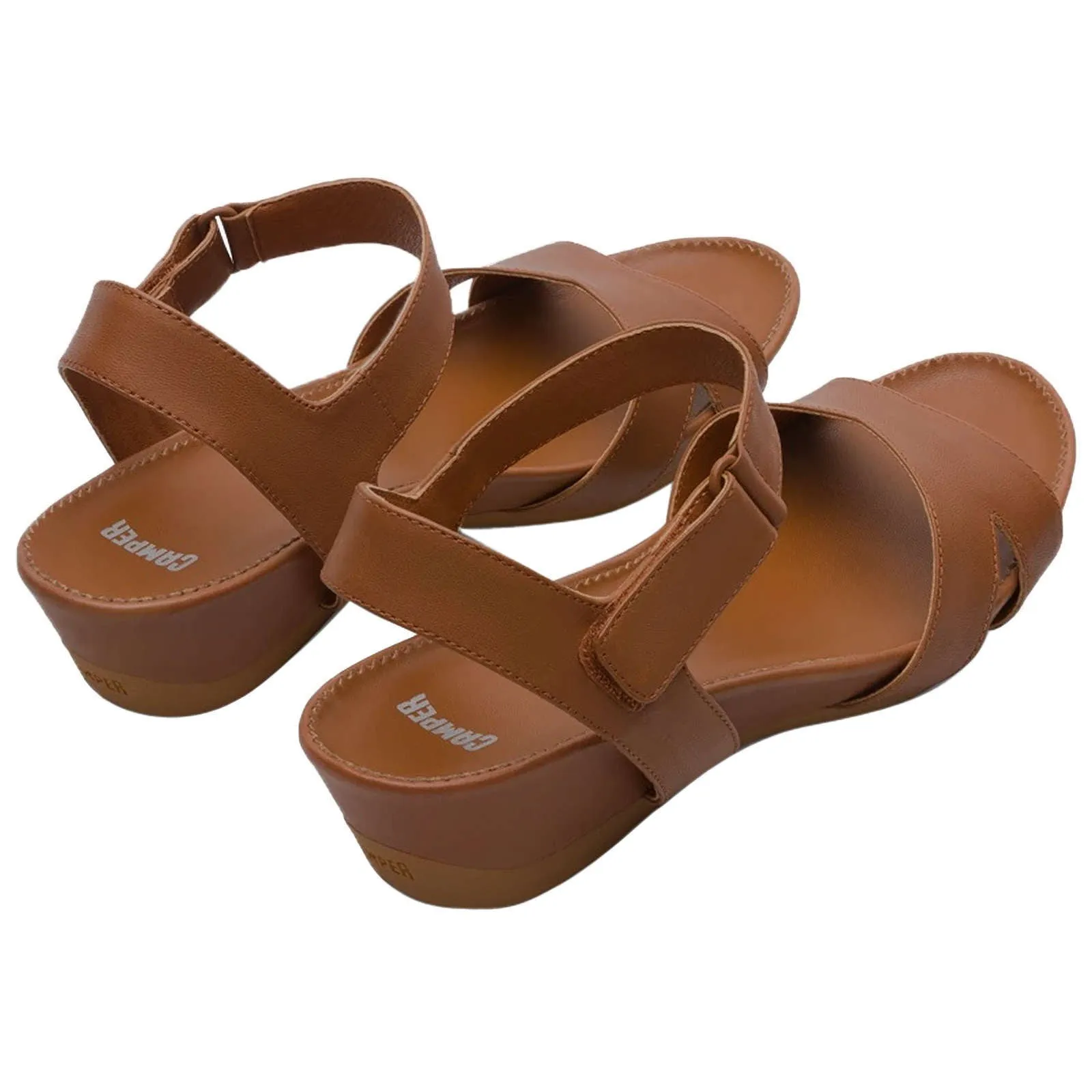 Camper Micro Calfskin Leather Women's Wedge Heel Sandals