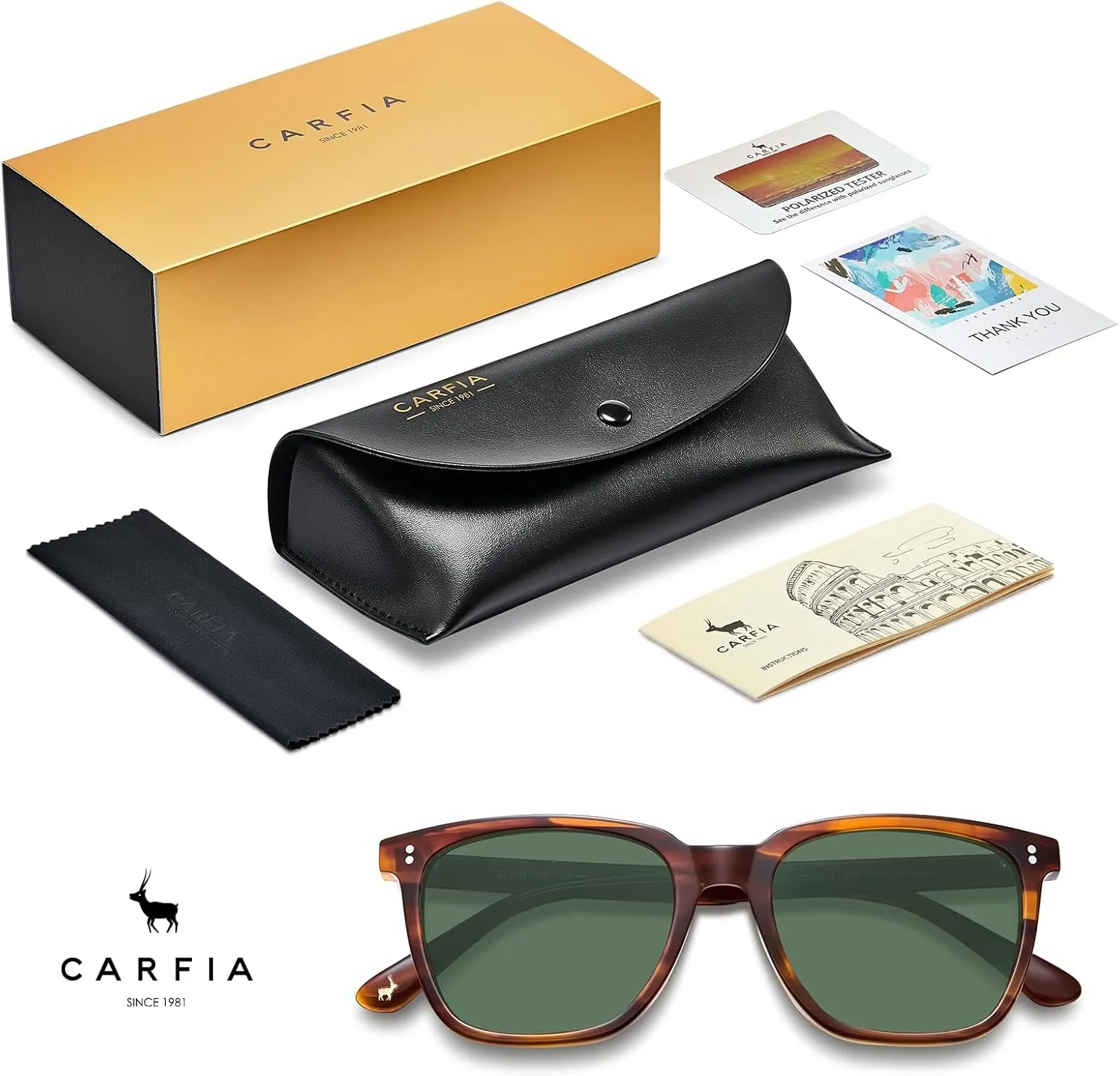 CARFIA Retro Acetate Polarized Sunglasses for Men UV400 Protection Driving Outdoor Anti-Glare Sun Glasses CA5354WS