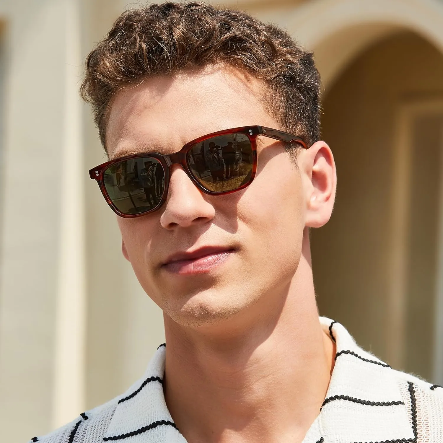 CARFIA Retro Acetate Polarized Sunglasses for Men UV400 Protection Driving Outdoor Anti-Glare Sun Glasses CA5354WS