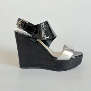 Christian Dior Silve and black wedge sandals, 41.5