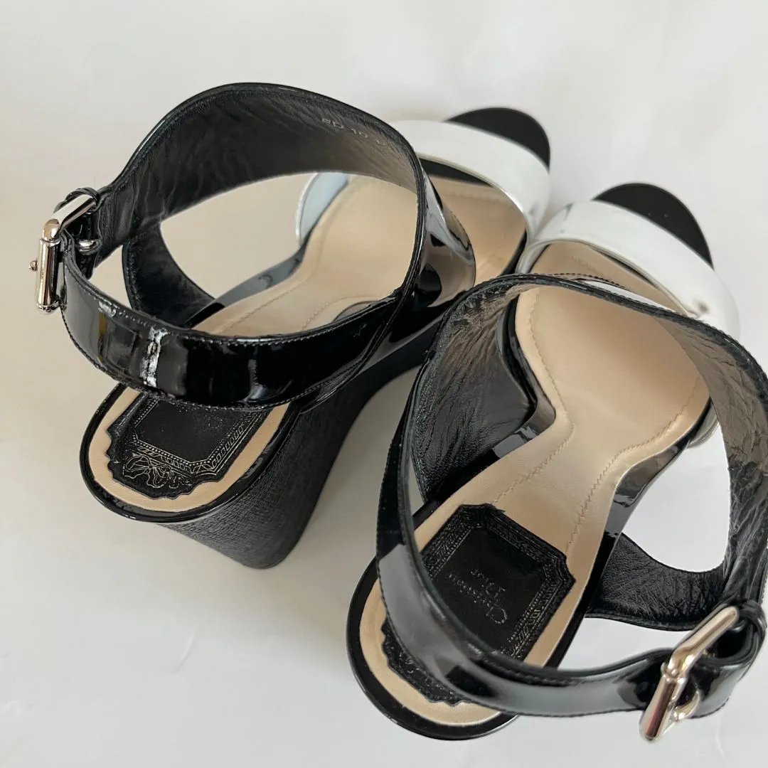Christian Dior Silve and black wedge sandals, 41.5