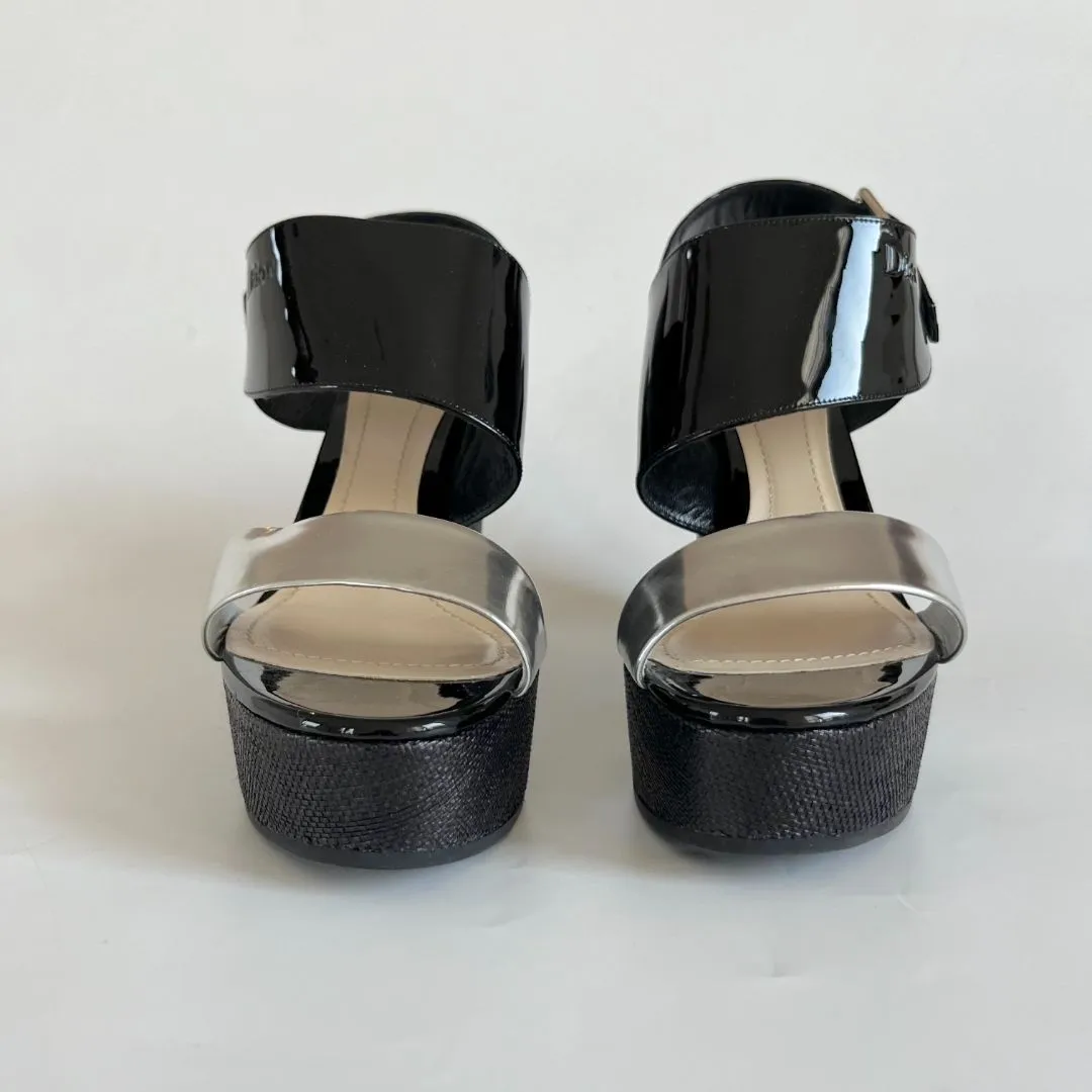 Christian Dior Silve and black wedge sandals, 41.5