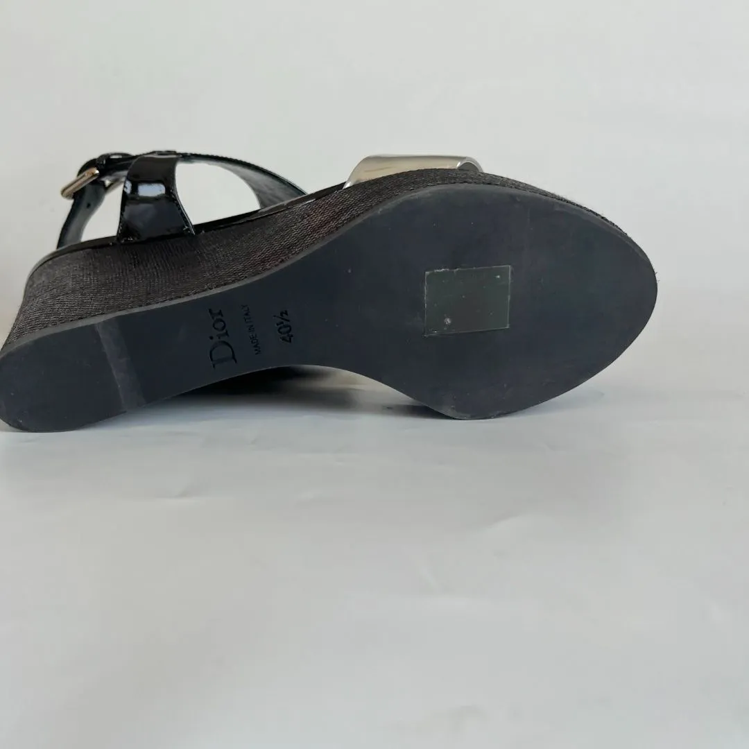Christian Dior Silve and black wedge sandals, 41.5