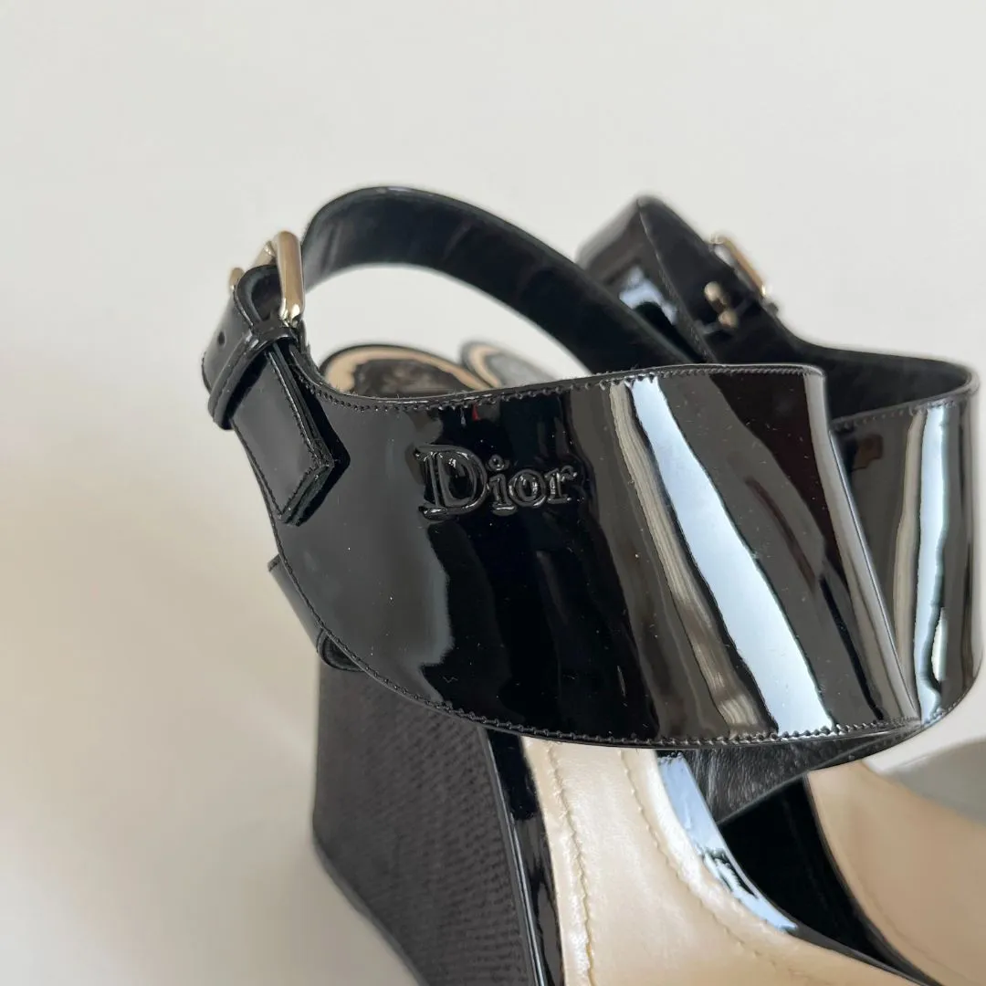 Christian Dior Silve and black wedge sandals, 41.5