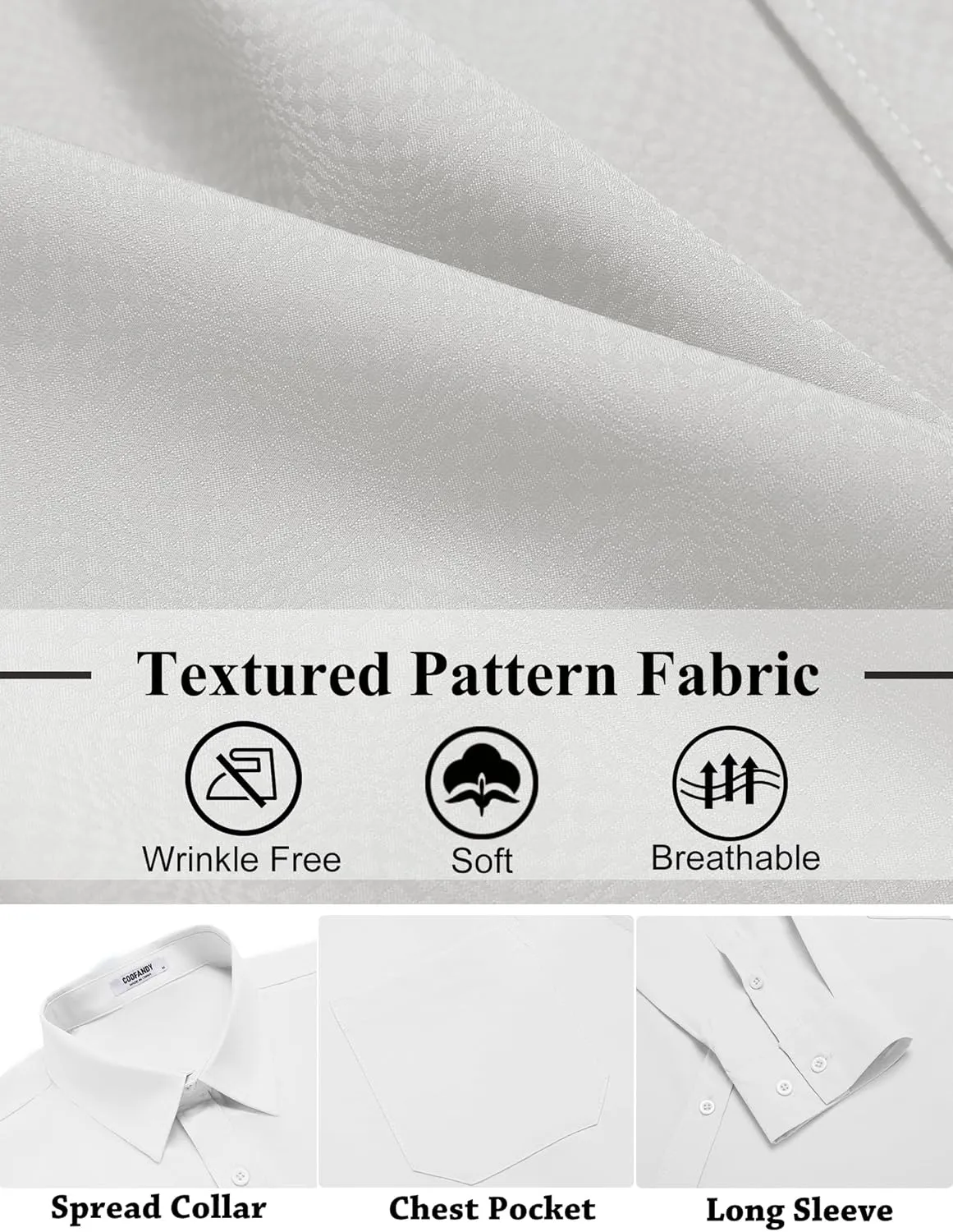COOFANDY Mens Dress Shirts Long Sleeve Wrinkle Free Shirt Textured Business Casual Button Down Shirt