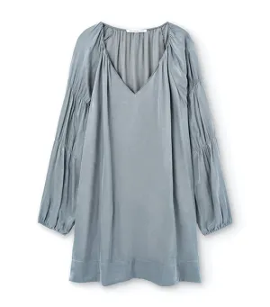 Cupro V-Neckline Long-Sleeved Blouse Gunmetal Gray