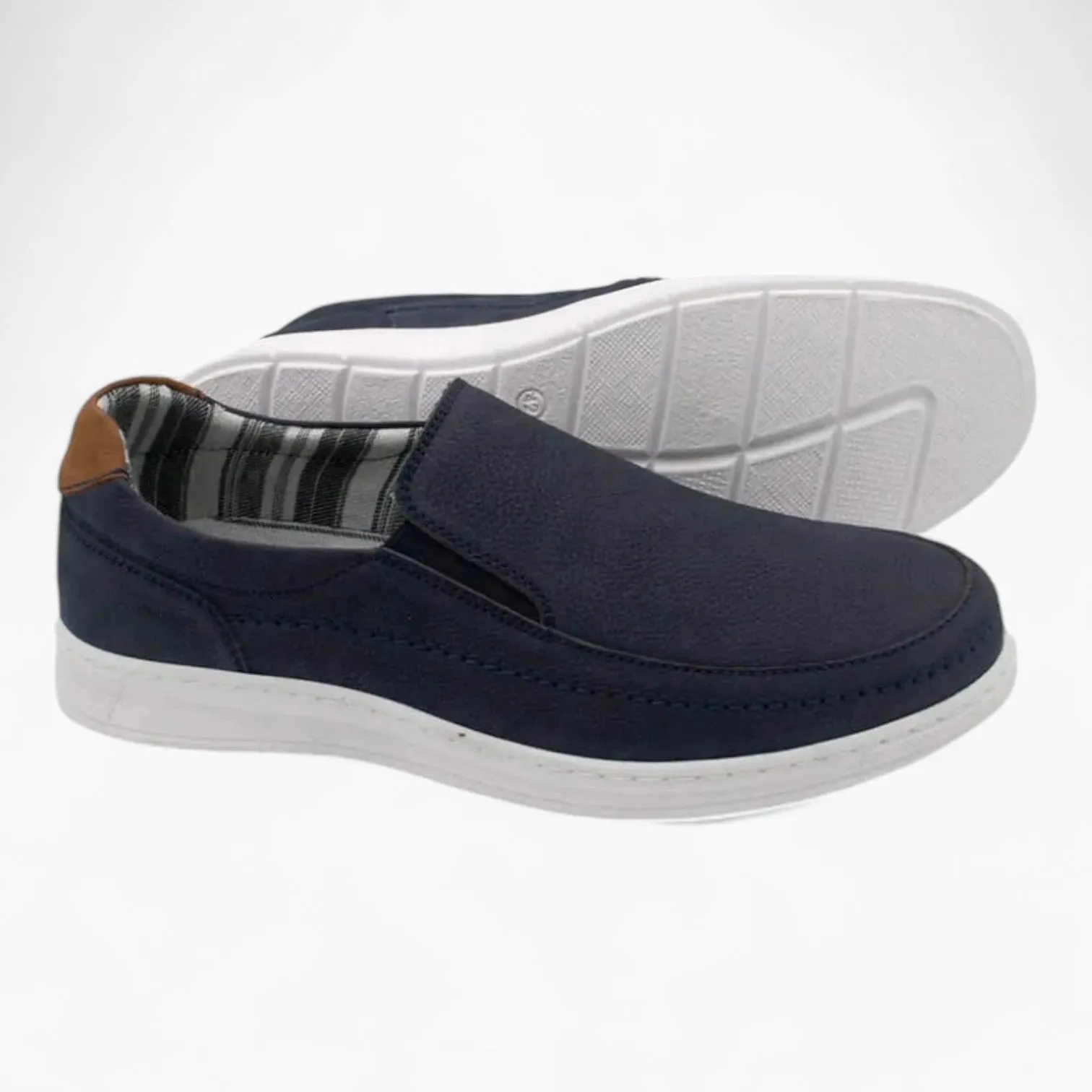 Dubarry Space Men's Navy Leather Slip-On Shoes – Wide Fit with White Sole