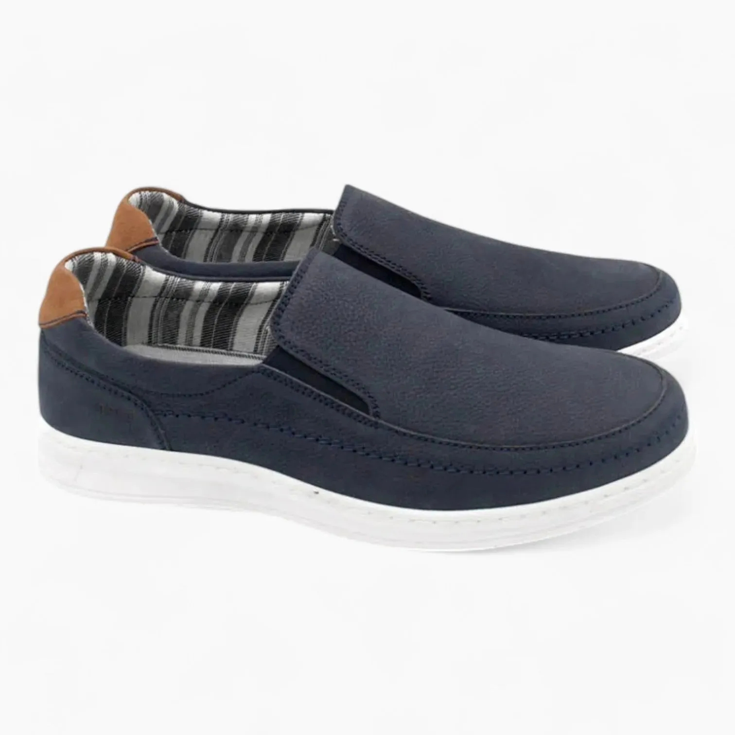 Dubarry Space Men's Navy Leather Slip-On Shoes – Wide Fit with White Sole