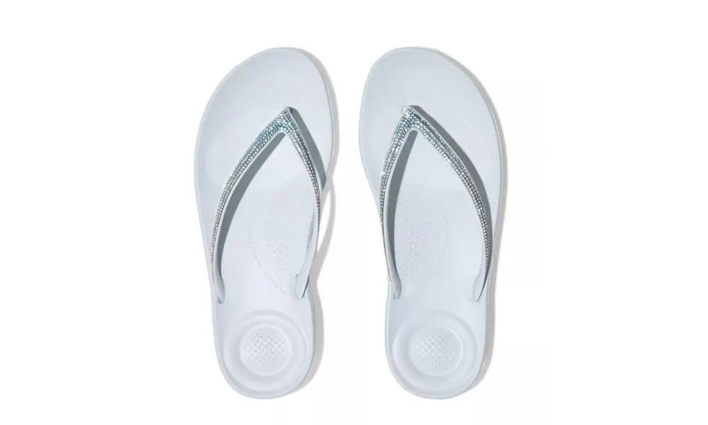 FitFlop Womens Iqushion Ombre Sparkle Flip Flops Seafoam Blue