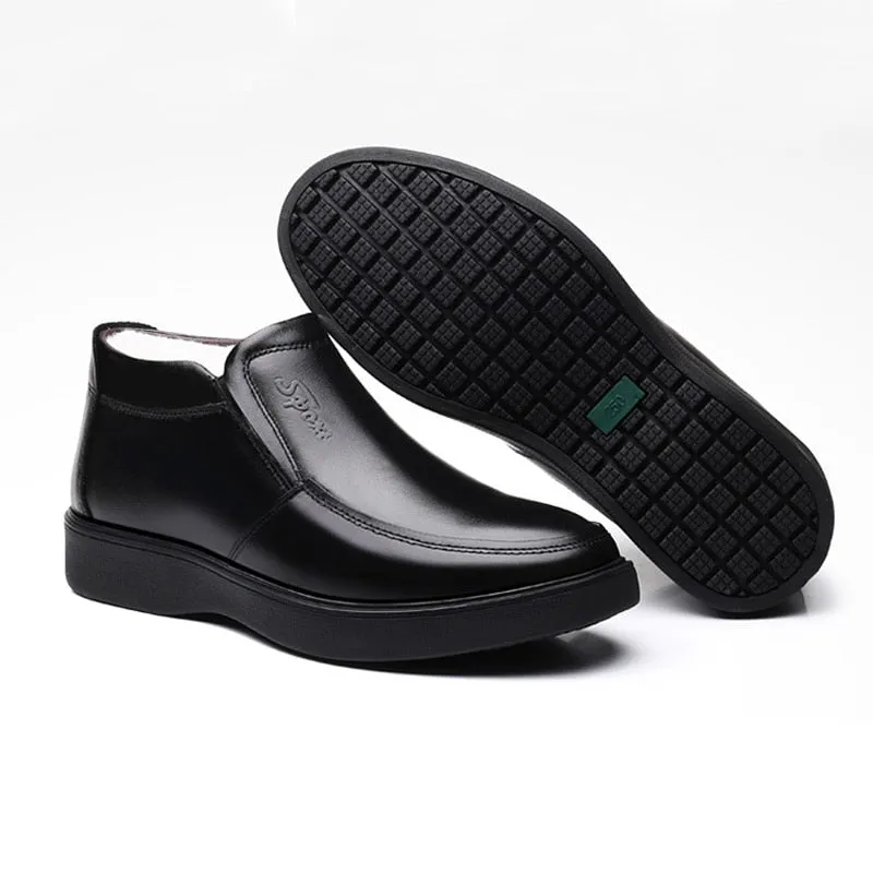Hnzxzm New Winter Shoes Men Chelsea Boots Genuine Leather Mens Ankle Boots Flat Cow Leather Warm Plush Male Winter Botas A4822