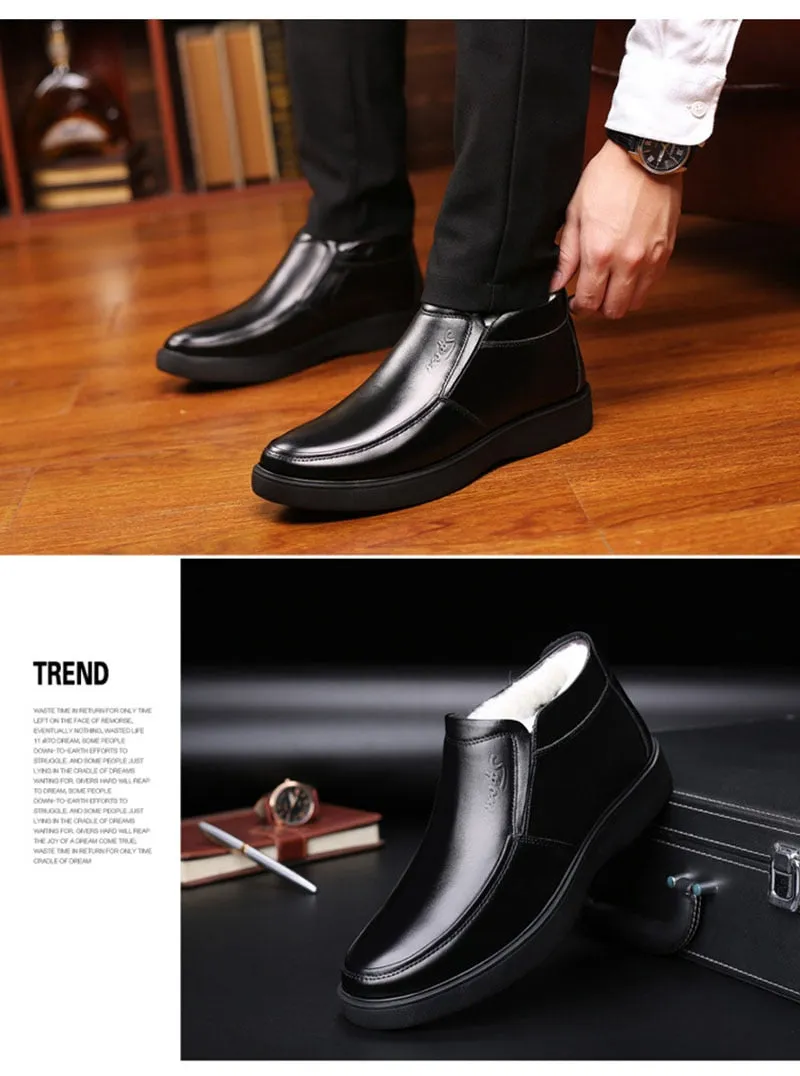 Hnzxzm New Winter Shoes Men Chelsea Boots Genuine Leather Mens Ankle Boots Flat Cow Leather Warm Plush Male Winter Botas A4822