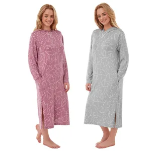 Indigo Sky Silky Soft Feel Heart Printed Hooded Lounger