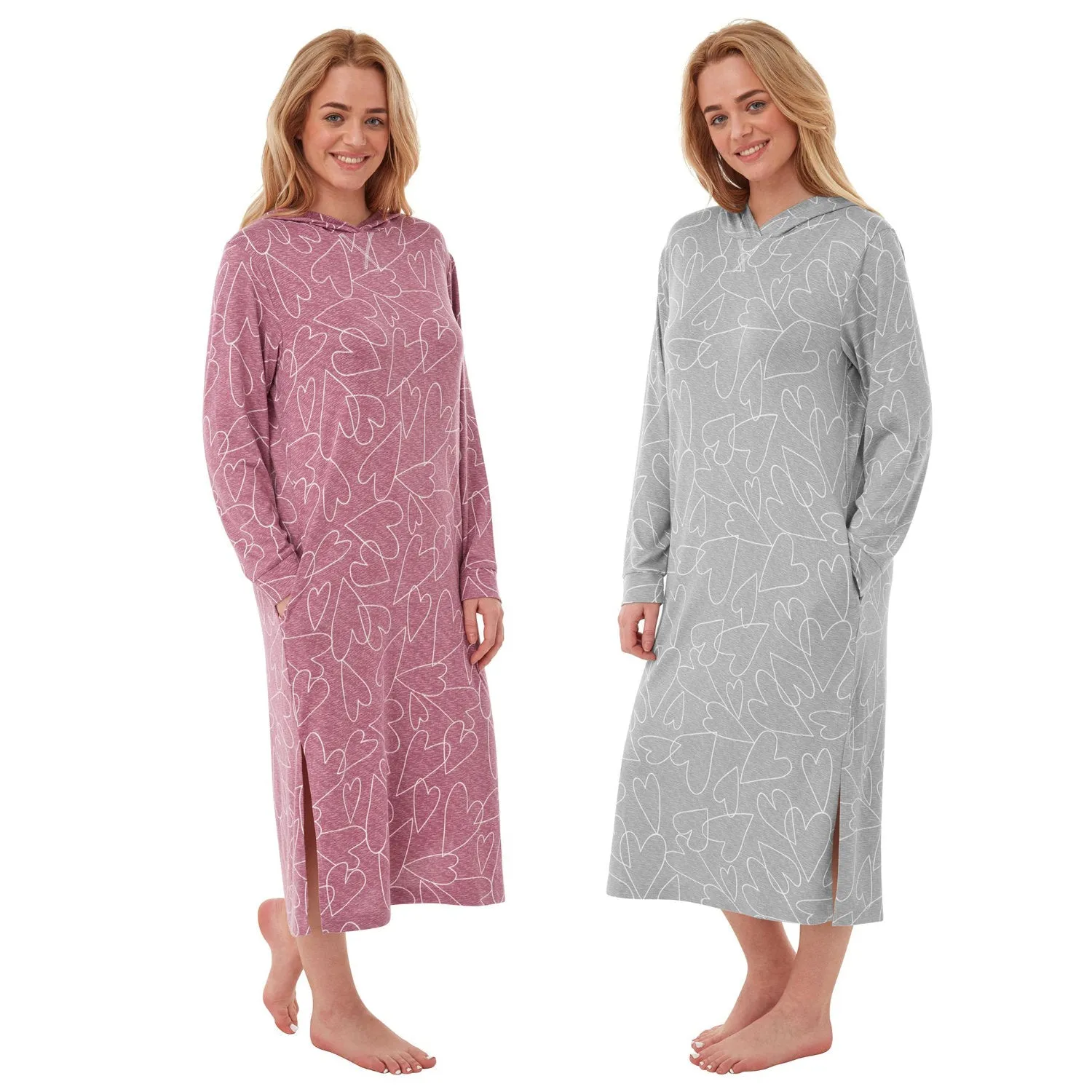 Indigo Sky Silky Soft Feel Heart Printed Hooded Lounger