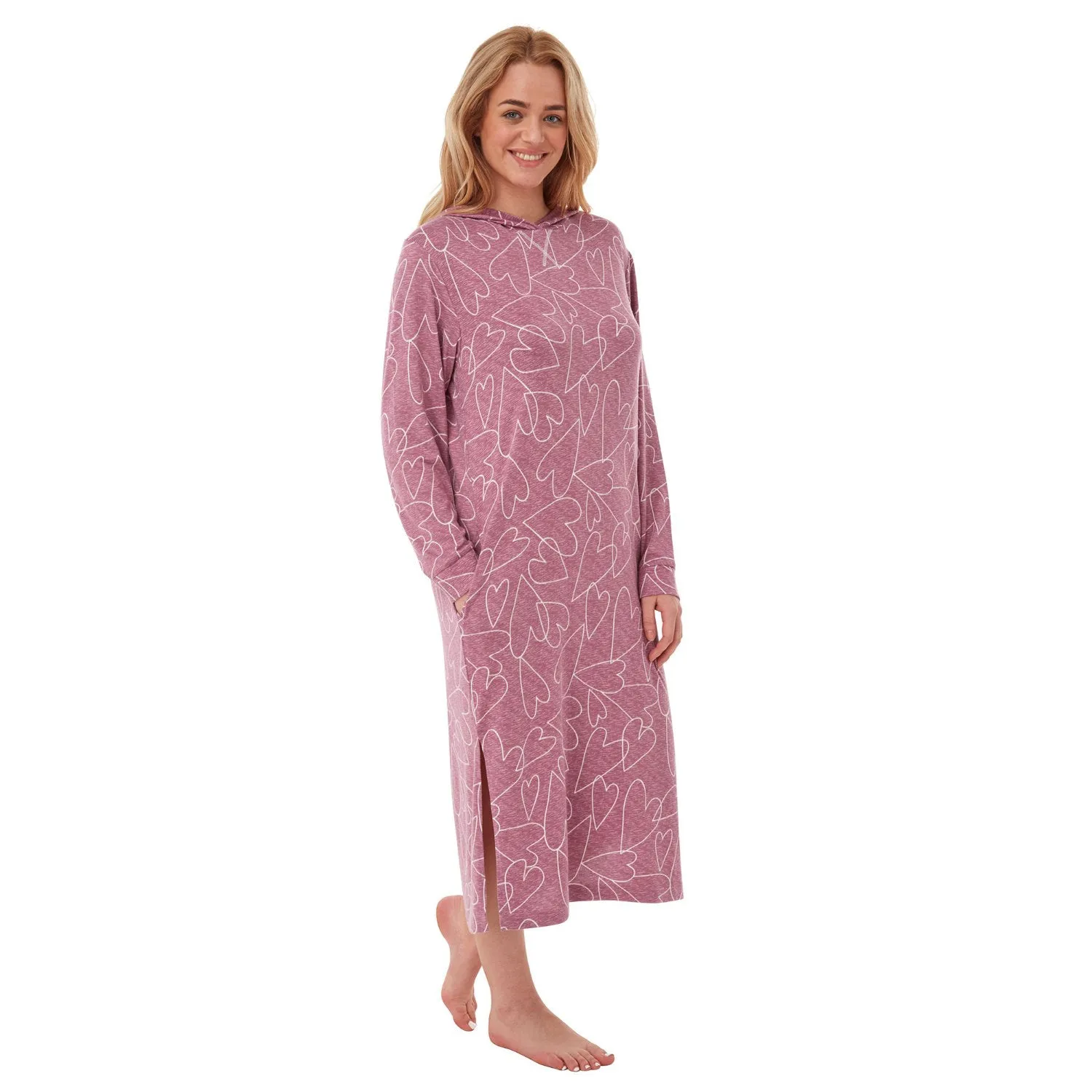 Indigo Sky Silky Soft Feel Heart Printed Hooded Lounger