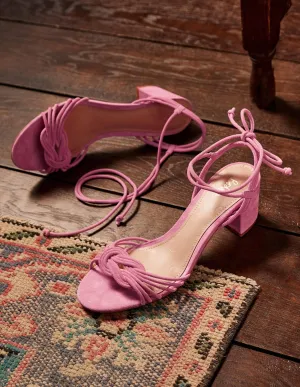 Knot Detail Heel Sandals-Sachet Pink