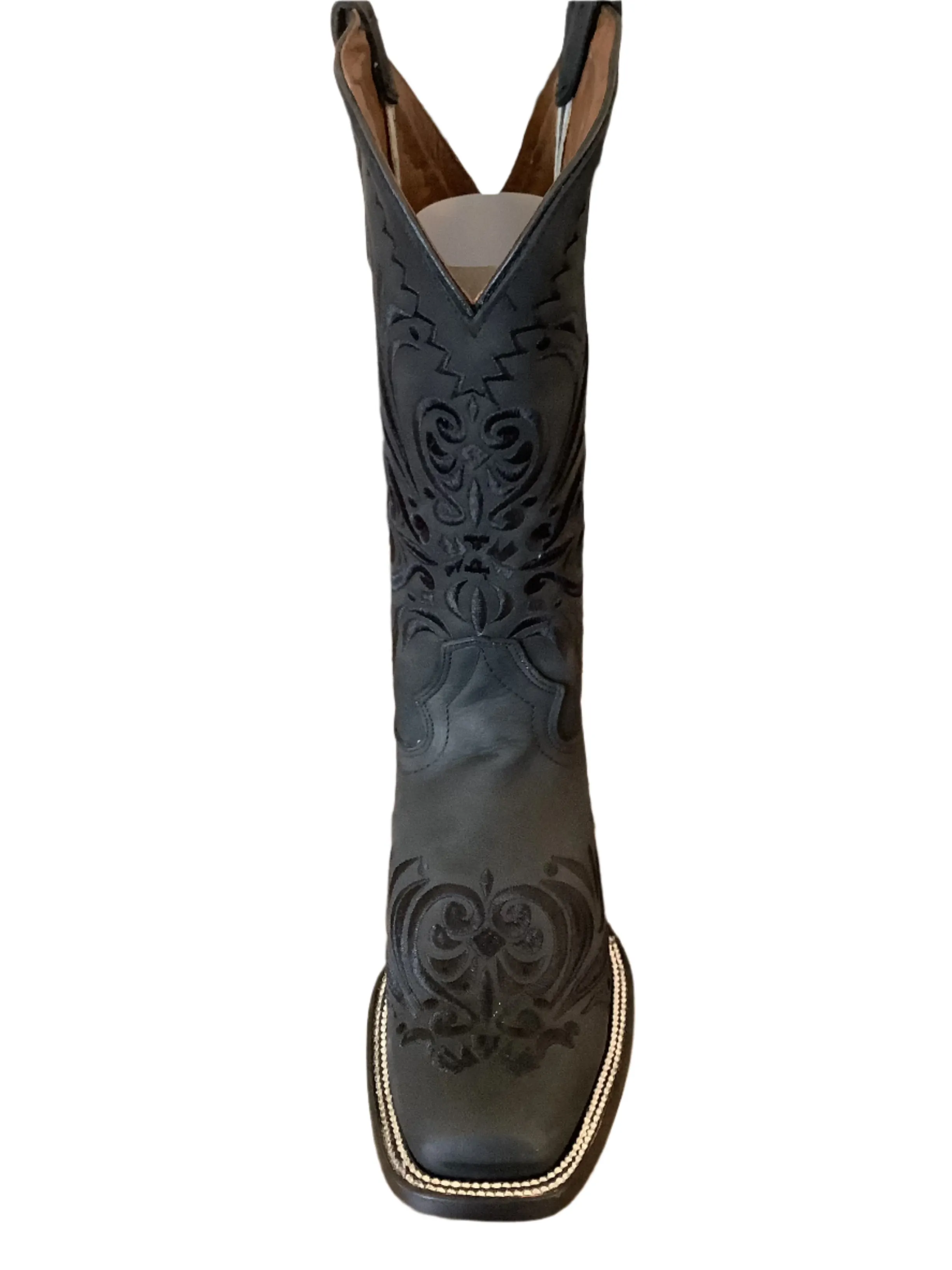 LD Black Embroidery SQ Toe Cowboy boot