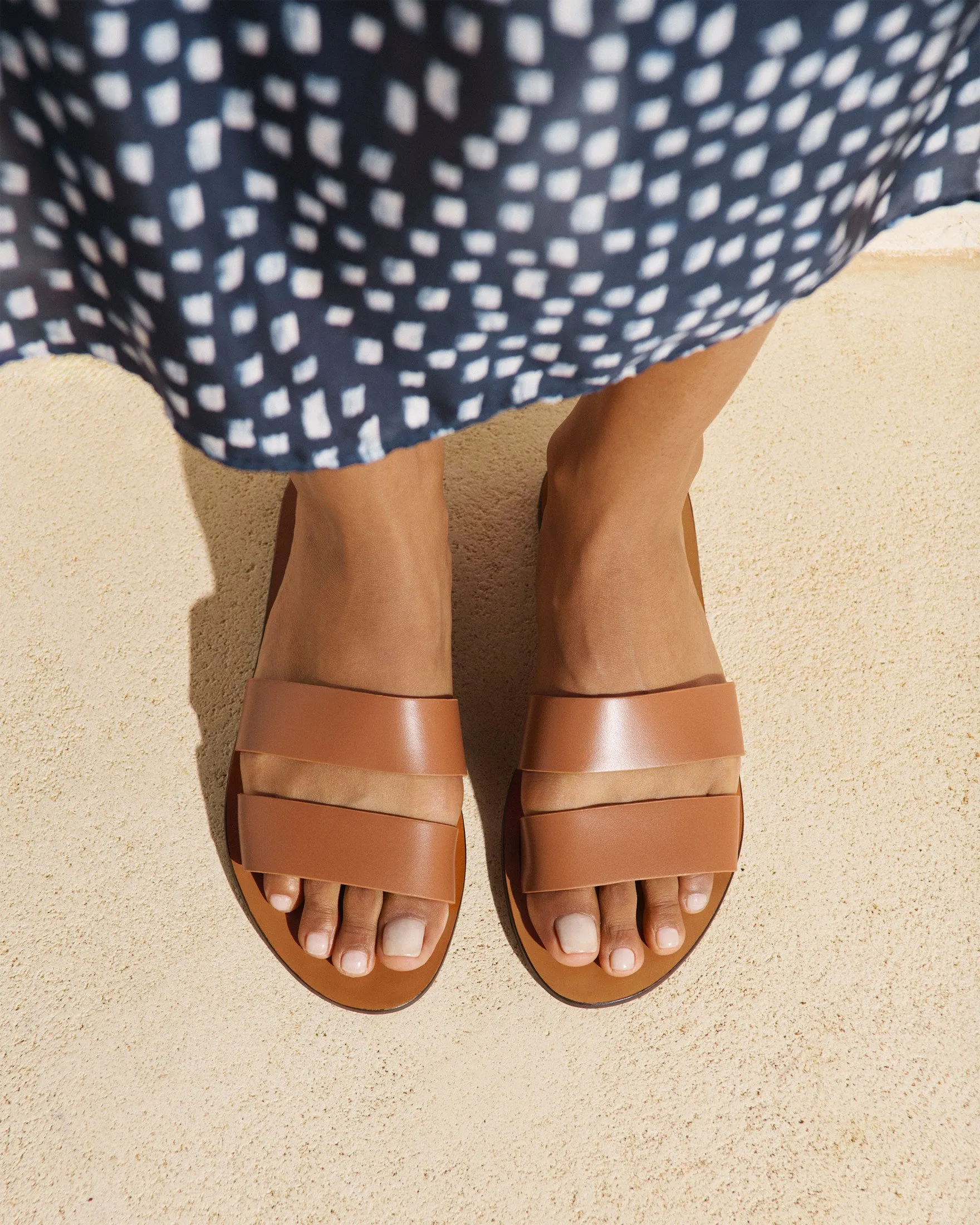 Leather Two Bands Sandals - P97Y0 - Canyon Tan