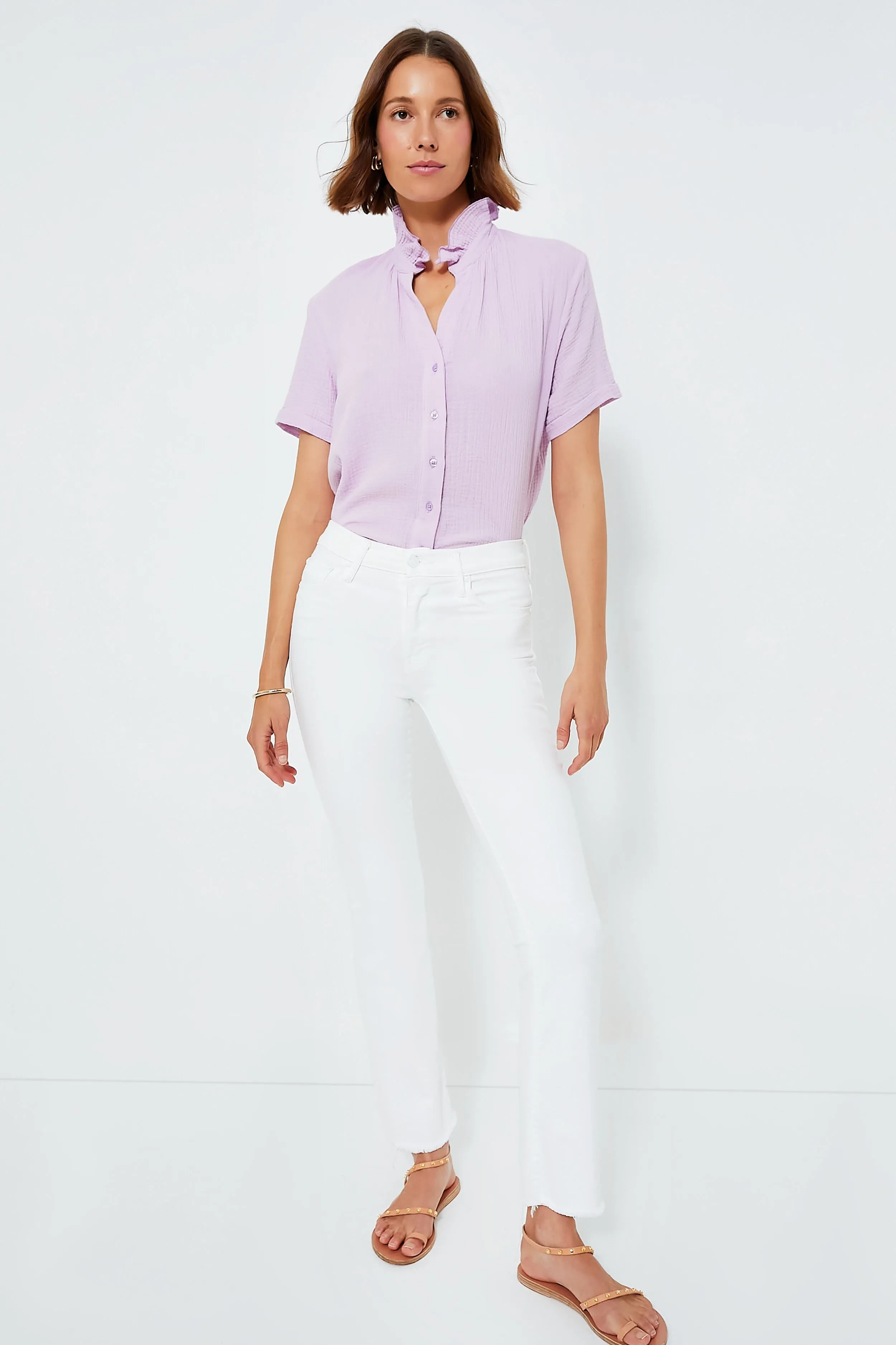 Lilac The Short Sleeve Loose Back Shirt