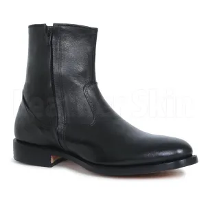 Men Black Zipper Ankle Genuine Leather Boots