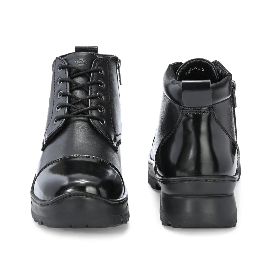 Men Premium Leather Police Lace-Up Ankle Boots with Side Zipper | Fully Stitched Sole for Durability & Comfort (Scout-75-Black)