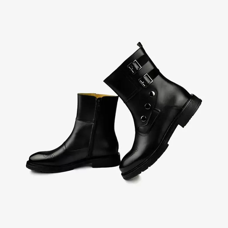 Men's Boots Cowhide Round Toe Buckle