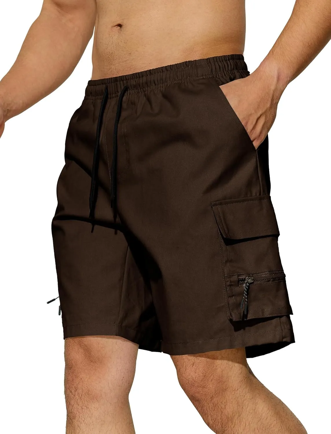 Men's Casual Cargo Shorts Drawstring Elastic Waist Summer Classic Outdoor Stretch Work Shorts with 5 Pockets