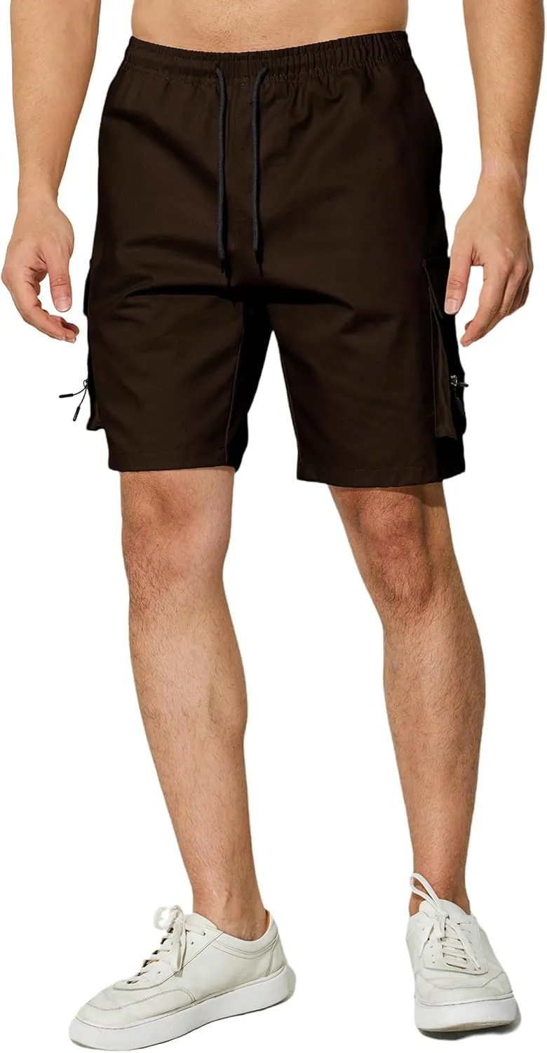 Men's Casual Cargo Shorts Drawstring Elastic Waist Summer Classic Outdoor Stretch Work Shorts with 5 Pockets
