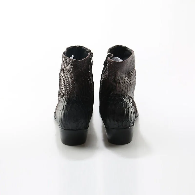 Men's Croc Embossed Cowhide Pointed Toe Zip-Up Booties