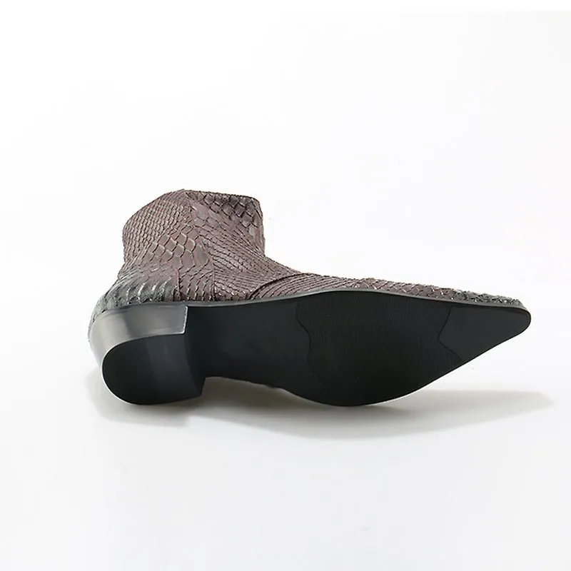 Men's Croc Embossed Cowhide Pointed Toe Zip-Up Booties