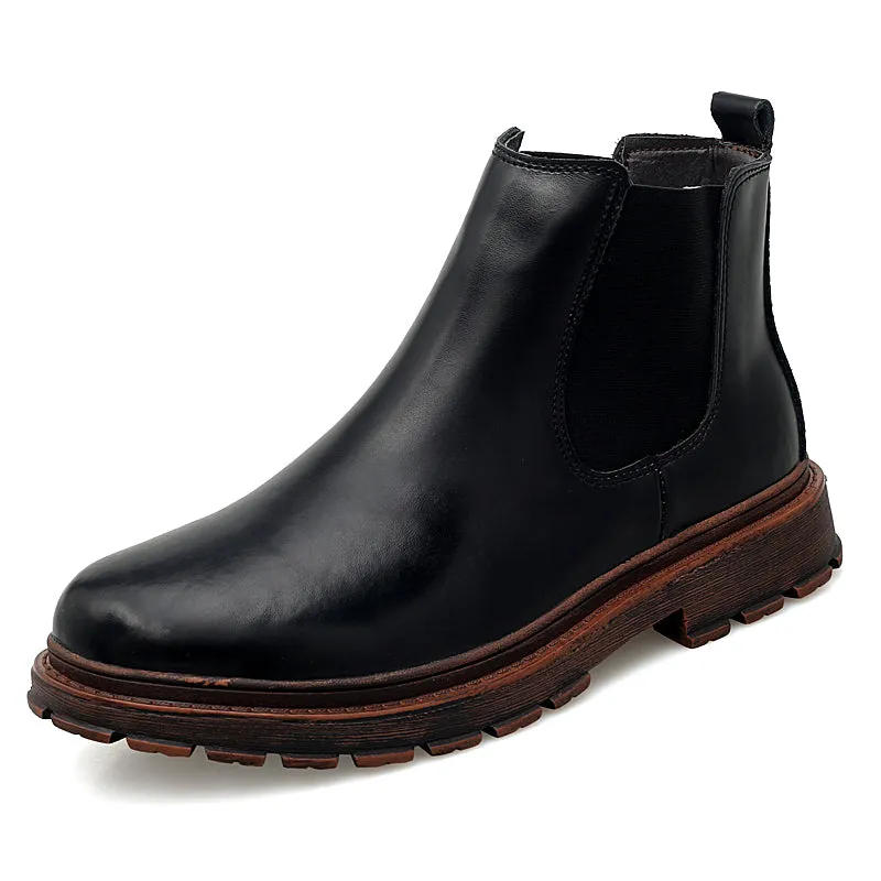 Men's Genuine Leather Chelsea Ankle Boots Retro Casual British Martin Boots Men Slip On Shoes
