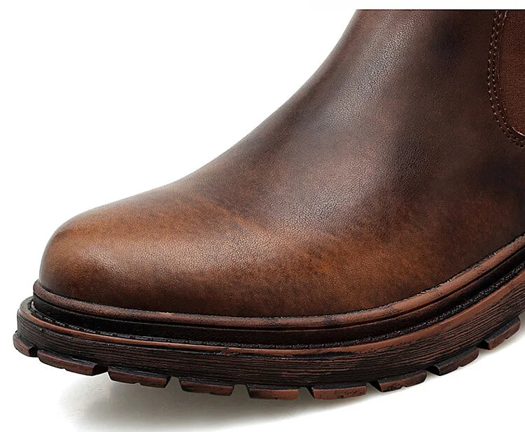 Men's Genuine Leather Chelsea Ankle Boots Retro Casual British Martin Boots Men Slip On Shoes