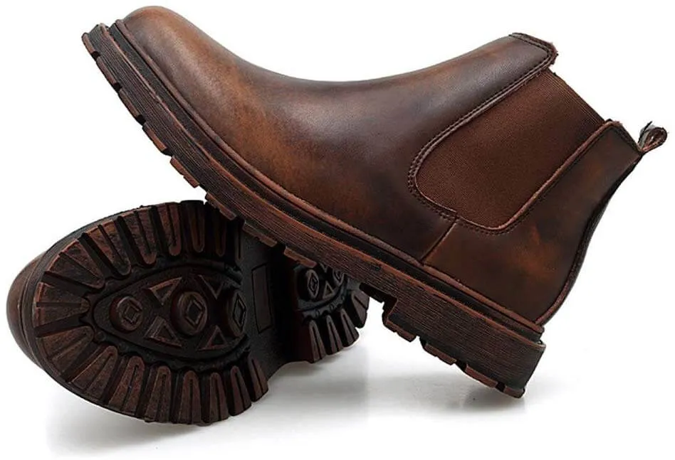 Men's Genuine Leather Chelsea Ankle Boots Retro Casual British Martin Boots Men Slip On Shoes