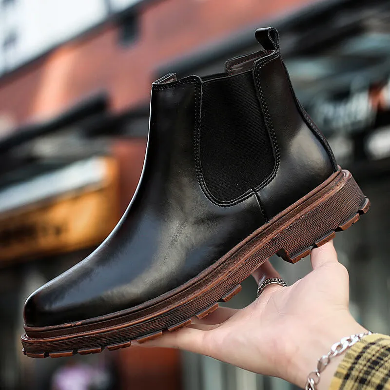 Men's Genuine Leather Chelsea Ankle Boots Retro Casual British Martin Boots Men Slip On Shoes